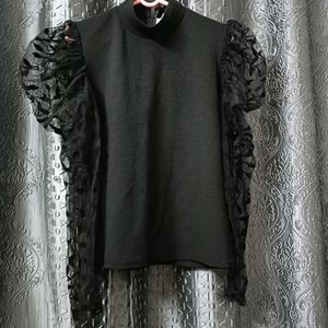 Beautiful Black Top With Pluffy Net Sleeves