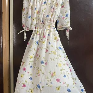 White  With Multi Colour Designs Dress