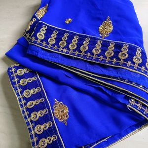 Blue Saree With velvet Golden Border 💙