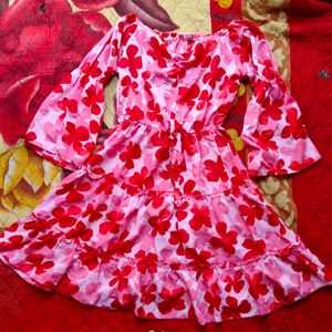 Pink Floral Print Short Frock Dress