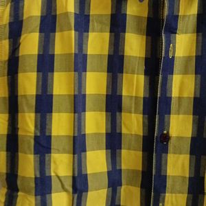 Yellow And Navy Blue Checks Shirt