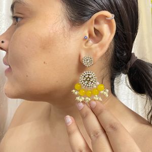 Yellow Kundan Earring