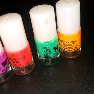 Neon Pink Red Green Orange Colour Nail Paint Combo