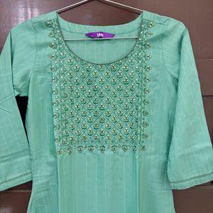 Libas Green Embroidered Silk kurta