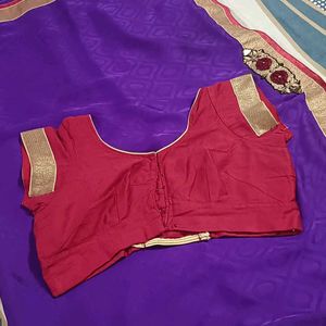 Beautiful Violet Colour Saree With Blouse 🤩