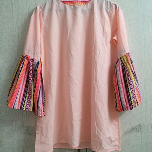 Peach Colour Top With Multicolour Boho Sleeves