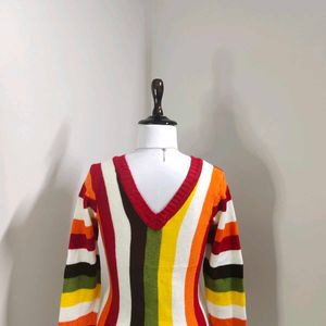 Rainbow Striped V Neck Sweater