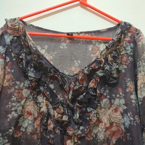 Floral Printed Long Top/Short Dress Size 36