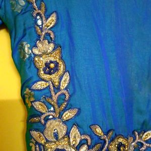 Peacock Blue Colour Ethnic Girls Gown