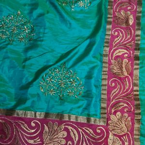 Beautiful Multi Shaded Satin Soft Saree