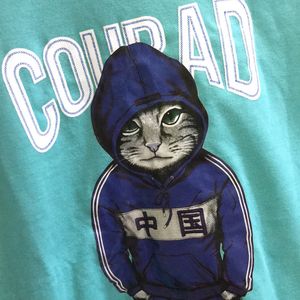 Comrad Cat Print Turquoise Blue T-shirt