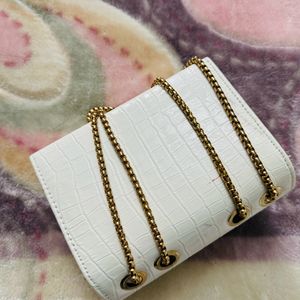 Never Used White Bag With Gold Chain Sling Handbag