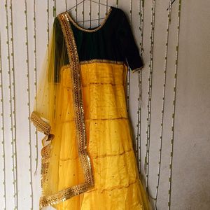 Long Frock With Dupatta For Haldi Ceremony