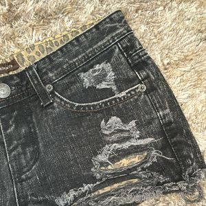 Distressed Black Mini Short Denim