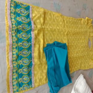 Punjabi Dress Yellow On Colour With Blu