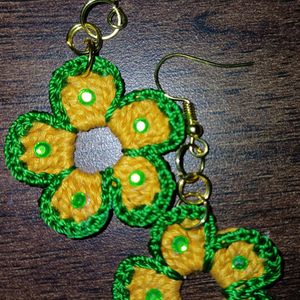 Yellow Green Crochet Flower Earrings