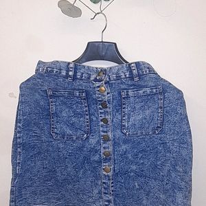 Denim Skirt With Pockets Both Side