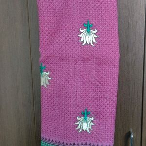 Pink With Green Border Embroidered Saree