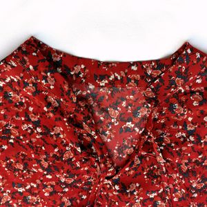 Red Printed Over Size Top For Women