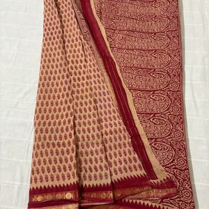 Maroon Pure Cotton Saree with Blouse