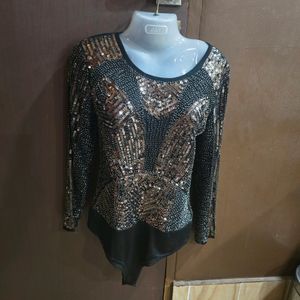 Embellished Black Party Top For Small Size