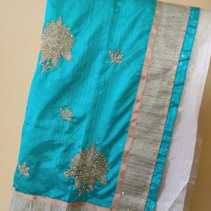 Glittery Cyan Grand Work Saree