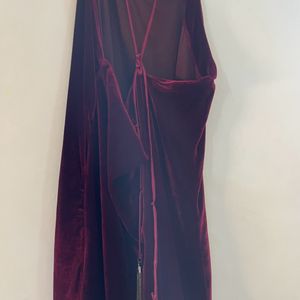 Maroon Slit Velvet Gown