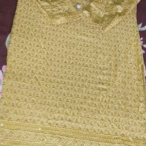 Chicken Work Golden Colour Kurti Looking Beautiful