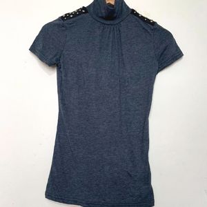 Charcoal High Neck Fitted Top