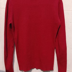 Ribbed Wine Red Pullover Sweatshirt