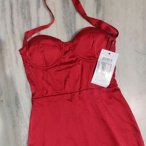 Satin red corset tube halter neck Mini Dress