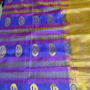 Awsome Blue And Purple Silk Saree