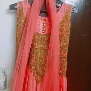 A Orange Colour Embroidery Long Gown