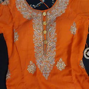 Orange Punjabi Suit In Pure Georgette