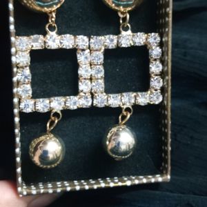 Square Diamond Long Earrings