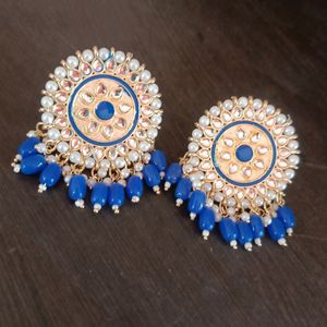 Blue Colour Kundan Work Big Size Partywear Studs