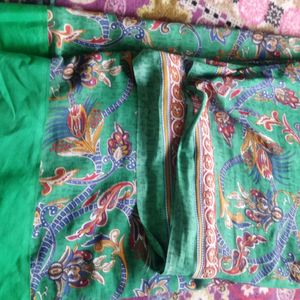 Green Saree With Multiple Color Designs