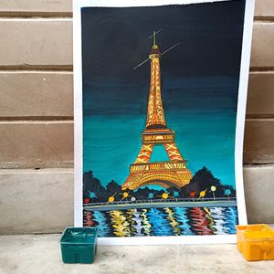 Eiffel Tower Painting On A4 Sheet