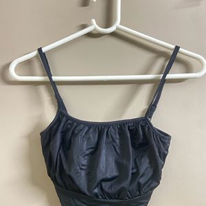 Black satin crop top