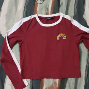 Maroon Rainbow Design Cropped Tshirt ,