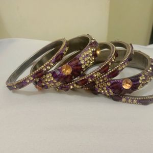 Beautiful Purple Kundan Bangle Set