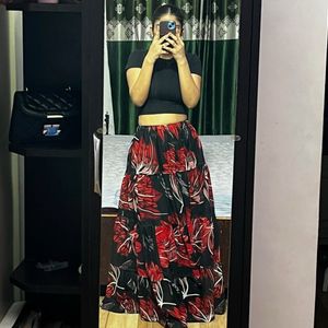 Floral Flared Long Skirt