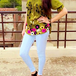 Green Floral Designer top