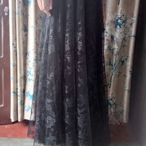 Lace/Net Black Full Length Dress