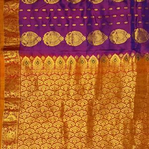 Beautiful Magenta Purple And Golden Silk Saree