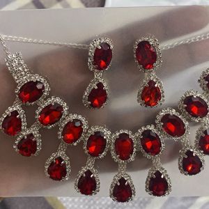 Double Layered Red AD Necklace Set