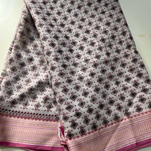 White N Pink Cotton Saree