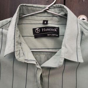 Hancock Woman Green& Navy Blue Striped FormalShirt