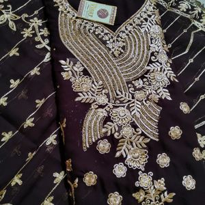 Semi Stitched Suit Full Embroidery N Stones Work