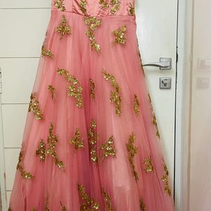 Peach Soft Net Party Wear Dress